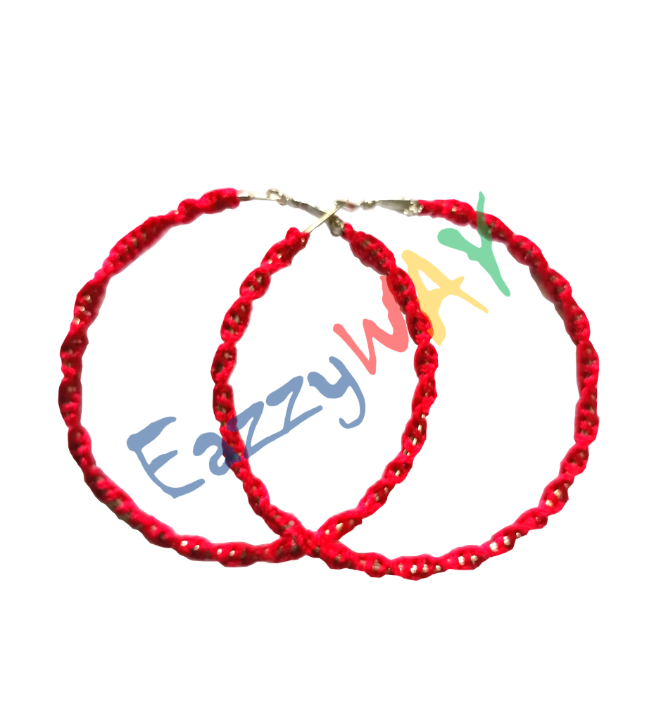 Red Hoop Earrings - Thread Wrapped Red Hoop Earrings - Thread Wrapped