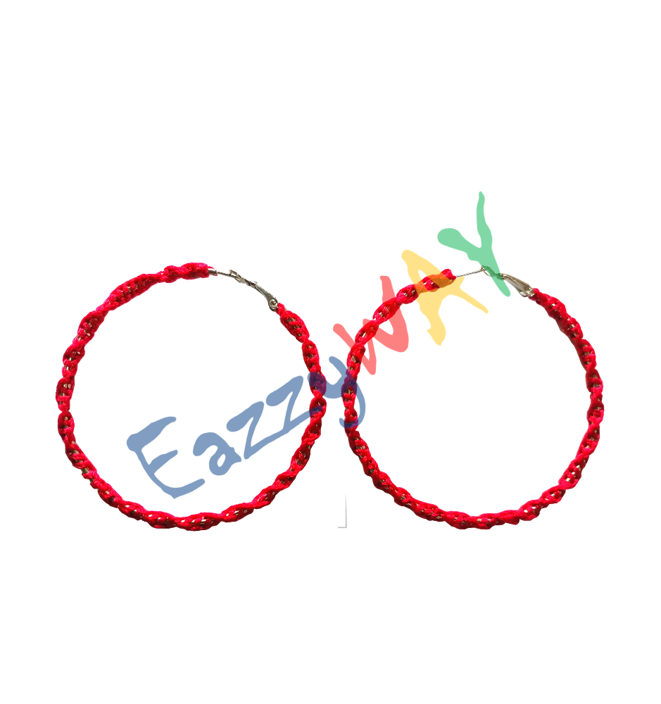 Red Hoop Earrings - Thread Wrapped Red Hoop Earrings - Thread Wrapped