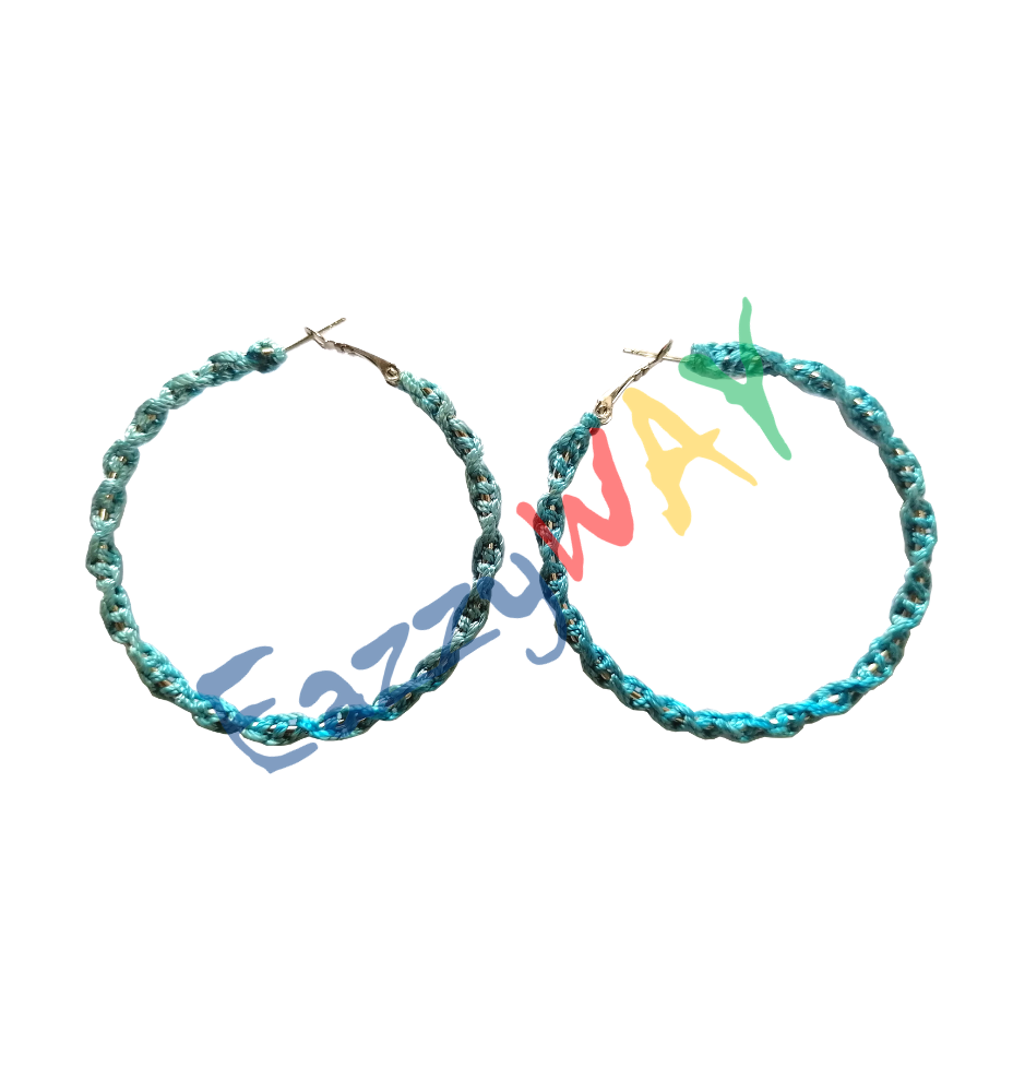 Aqua Hoop Earrings - Thread Wrapped Aqua Hoop Earrings - Thread Wrapped